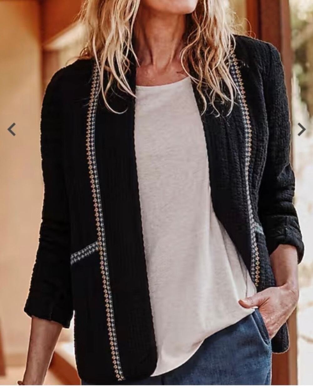 J.JILL Seersucker Trimmed black Jacket size S